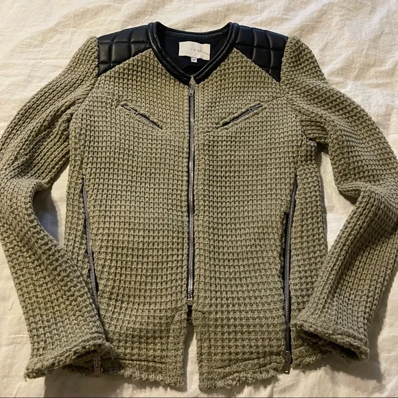 IRO Taupe Ceylona Knit Jacket with Leather Trim Blazer - Picture 9 of 11